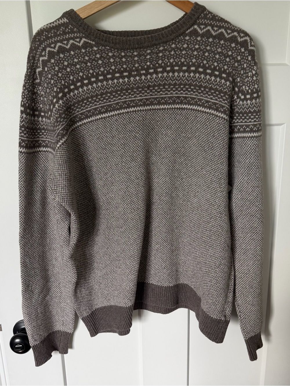 British Khaki Men's Taupe Fair Isle Knit Sweater L Wool Blend Nordic Gorpcore